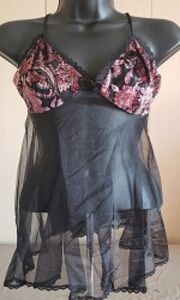 2PC PATTERN PRINT SHEER BABY DOLL.SS